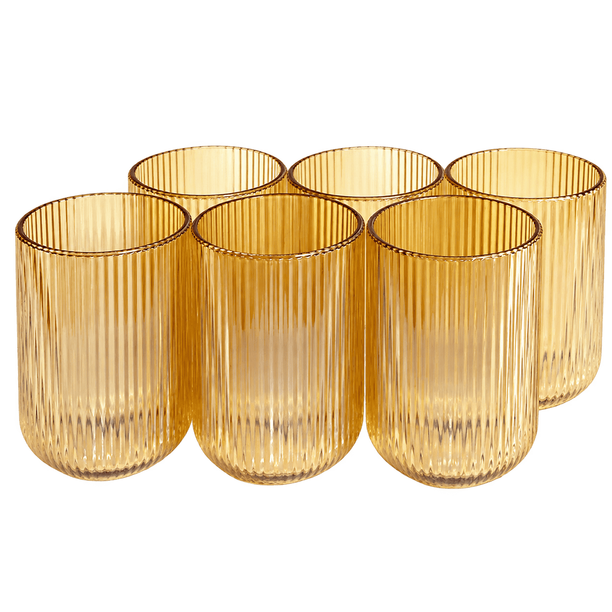Tall Drinking Glass Box of 6 - Dark Yellow Lined Pattern
