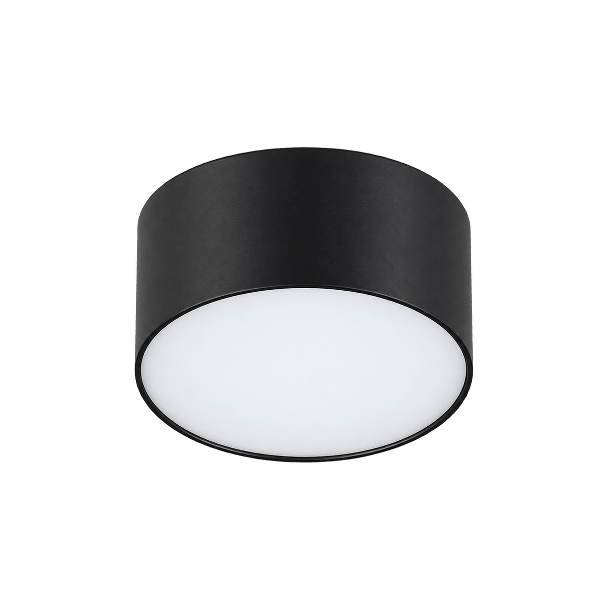 Black matte cylindrical flush ceiling light with white diffuser fixture