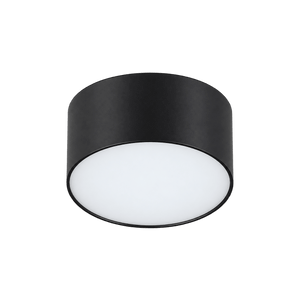 Black matte cylindrical flush ceiling light with white diffuser fixture