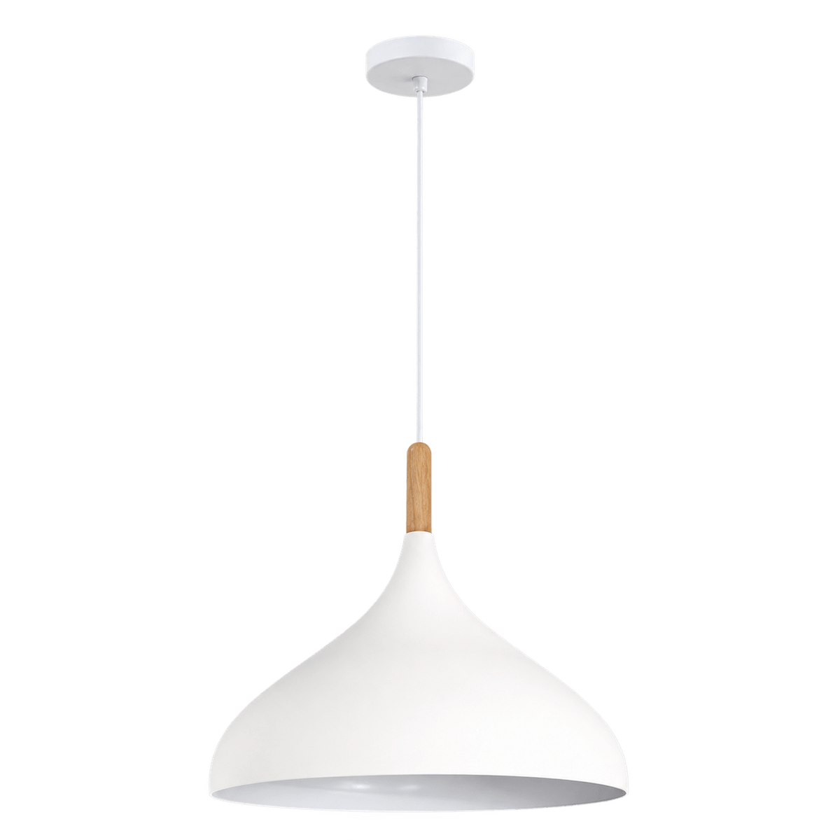 White Metal & Wood Pendant Light