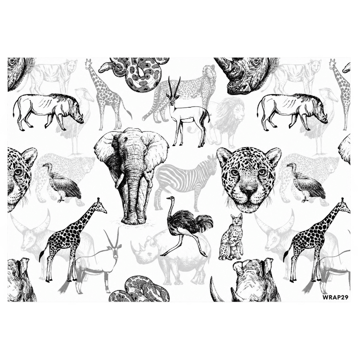 Gift Wrap Sheet - Hand Drawn African Animals