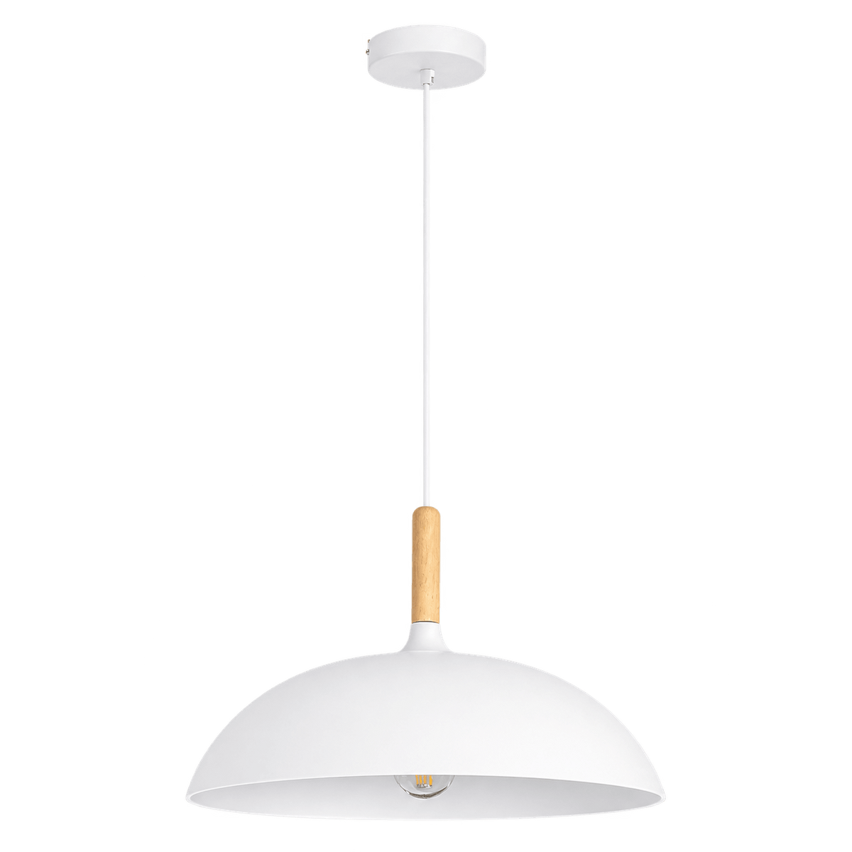 230V White Metal & Wood Pendant Light Classic Design