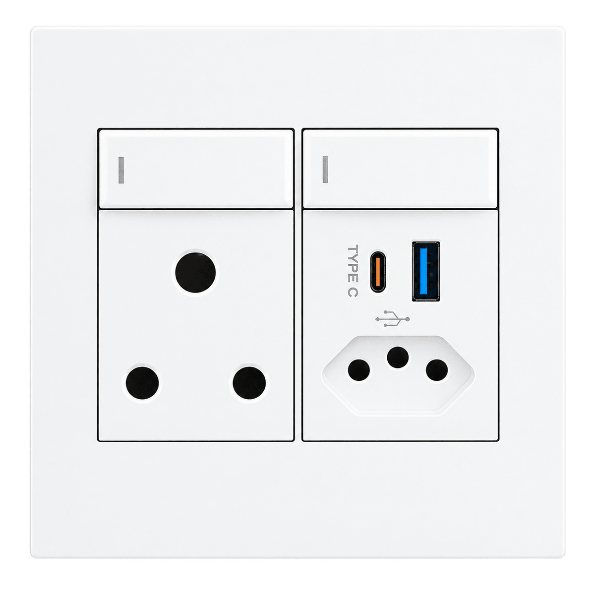 16A Slim RSA Socket with Switches & USB A+C -4x4