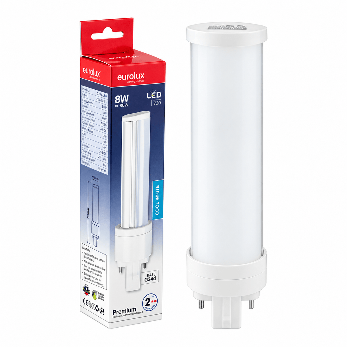 8W G24d LED PL Lamp, 4000K Cool White