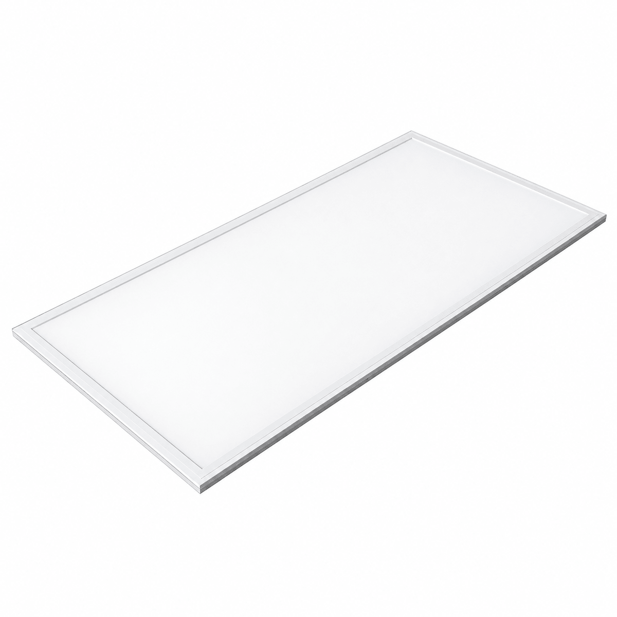 Back-lit LED panel with a sleek white finish and a thin silver frame, positioned at an angle.