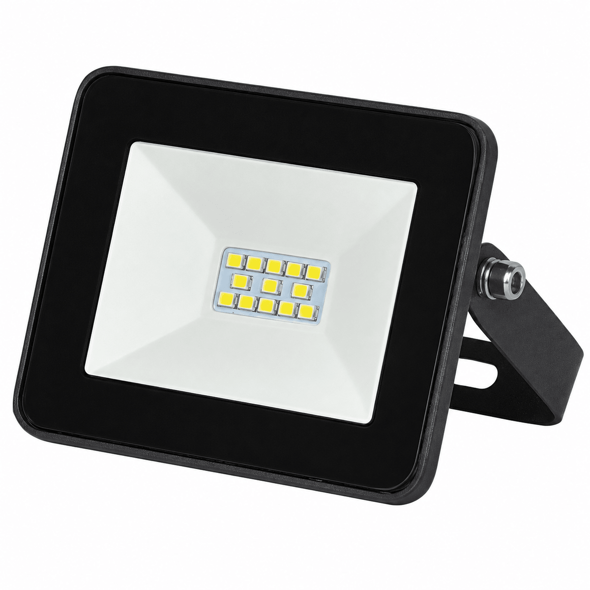 A 10W yellow LED flood light with a black frame and a white lens, featuring multiple small LED bulbs arranged in a grid.