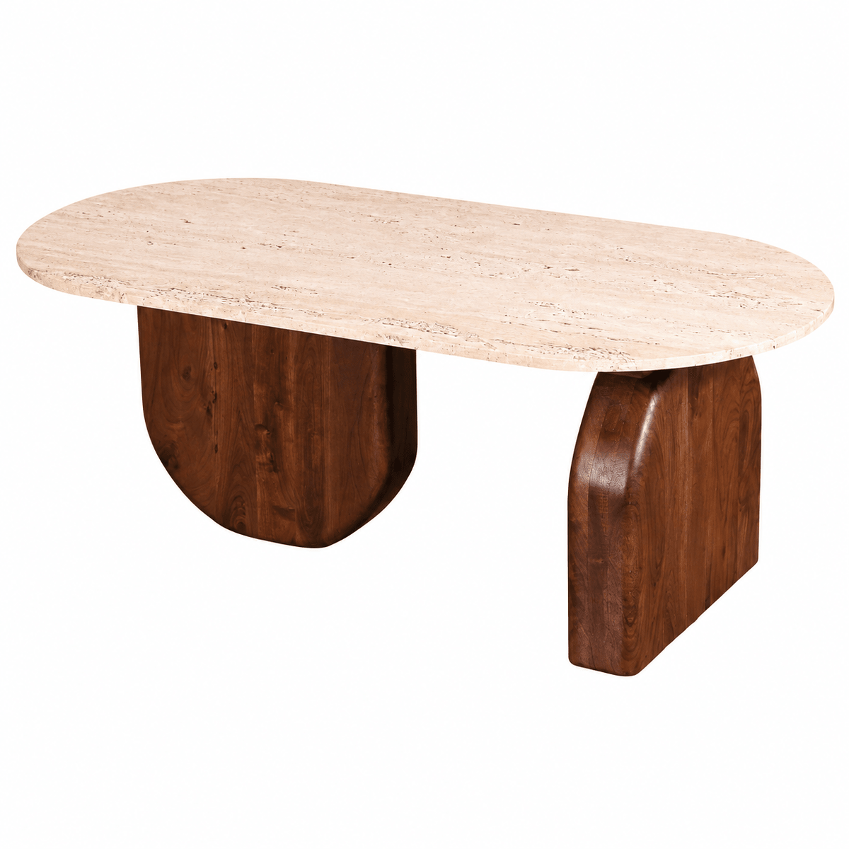 Neapol Travertine & Walnut Coffee Table, 120 × 60 × 45cm