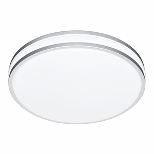 Round LED ceiling light with a smooth white finish and silver edge detailing.