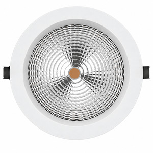 Top view of a round, white 10W LED downlight with a reflective silver interior and a central bronze accent.