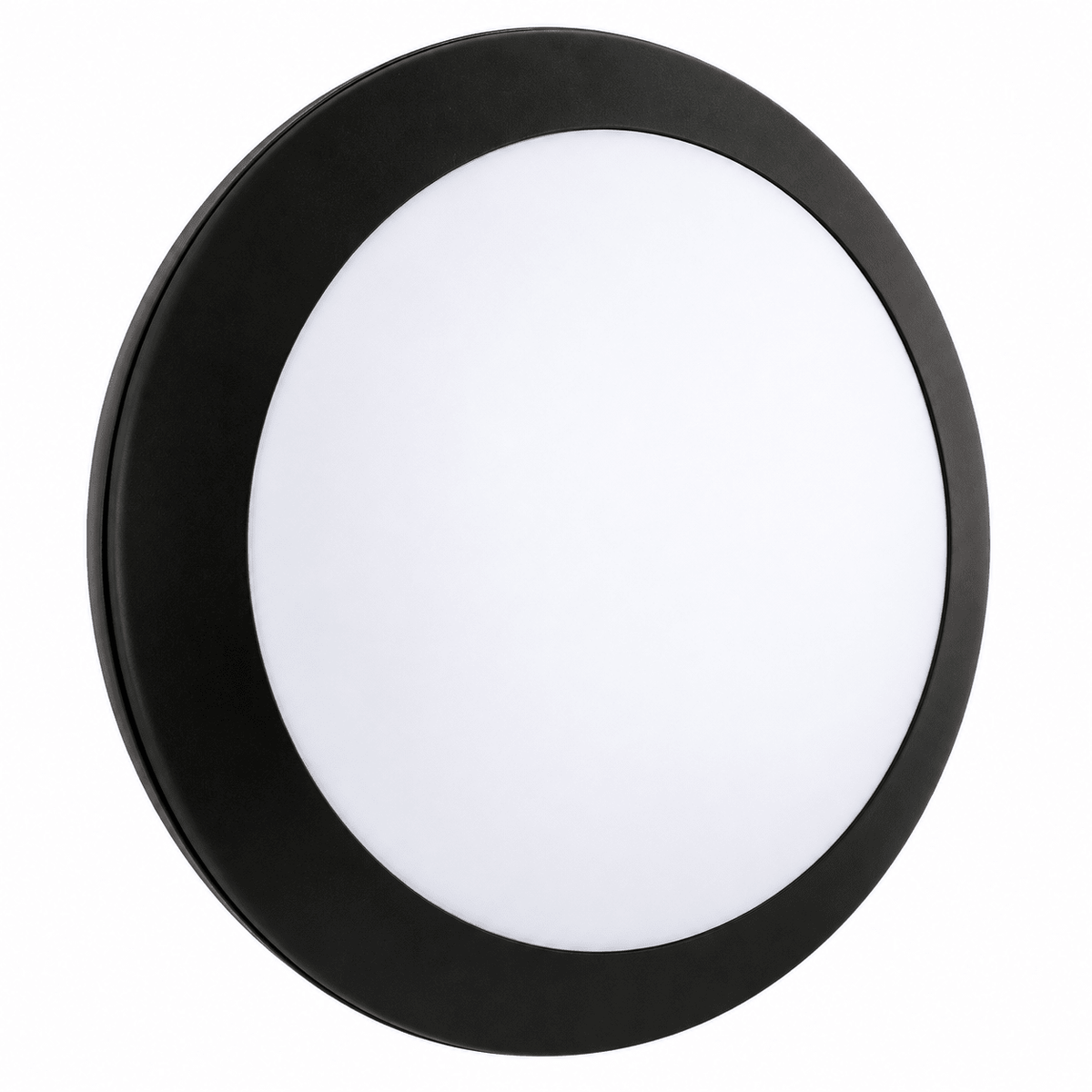 Round LED bulkhead light with a black outer rim and a white, frosted center.