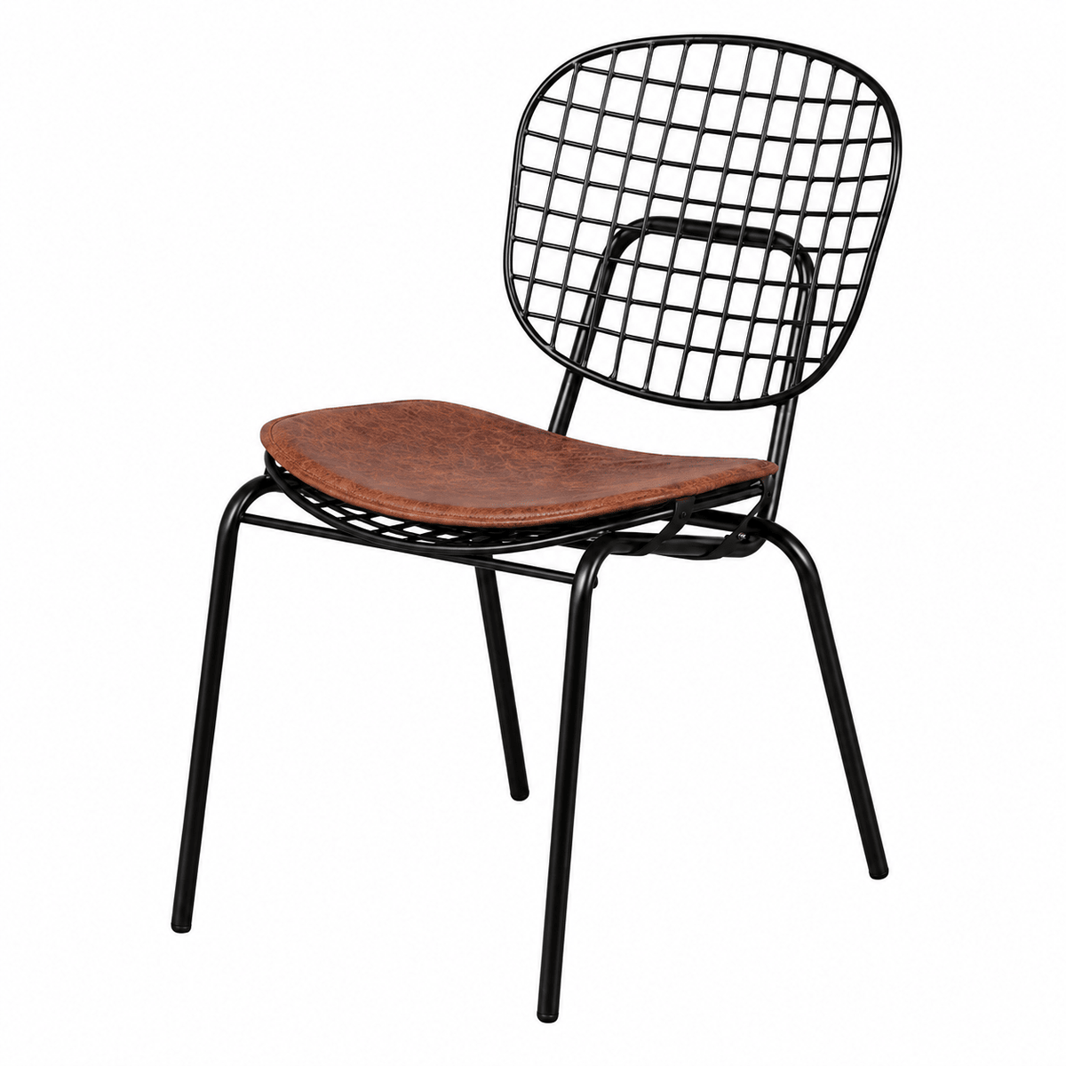 Industrial Charm Bistro Chair - Black Steel, Brown Cushion