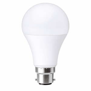 A white 15W LED bulb with a rounded top and a B22 base, featuring a smooth finish and a warm white light appearance.