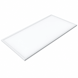 Back-lit LED panel with a white finish and a slim silver frame, positioned at an angle against a white background.