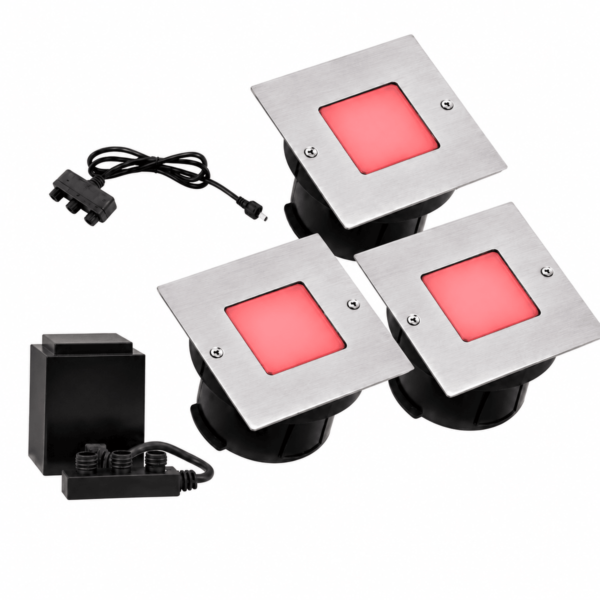 LED Deck Light - Square 3 Light Kit - Red