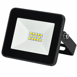 A green LED flood light with a square white lens, black frame, and adjustable mounting bracket.