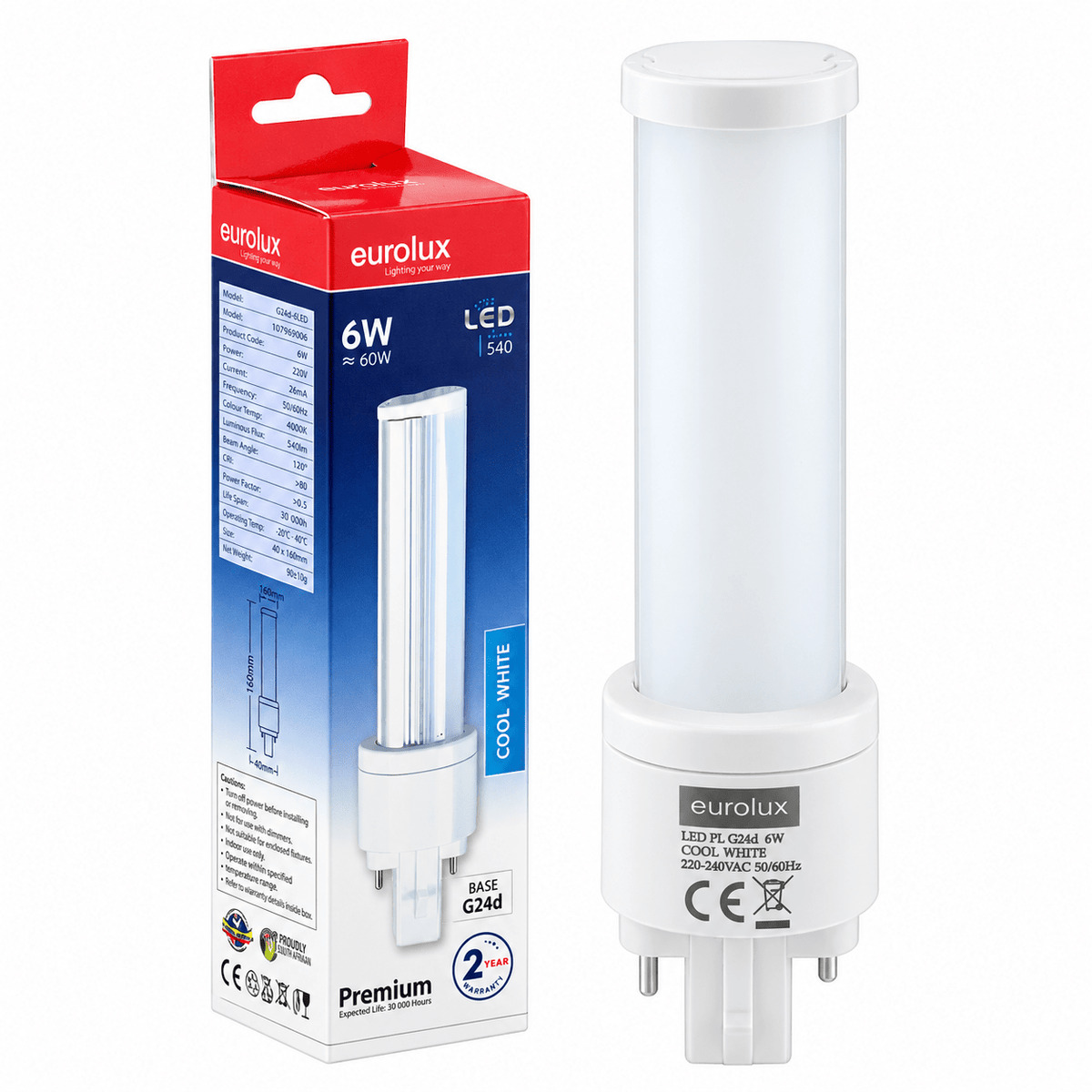 6W G24d LED PL Lamp, 4000K Cool White