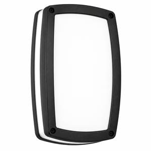 A rectangular LED wall light with a black frame and a white, frosted glass panel.