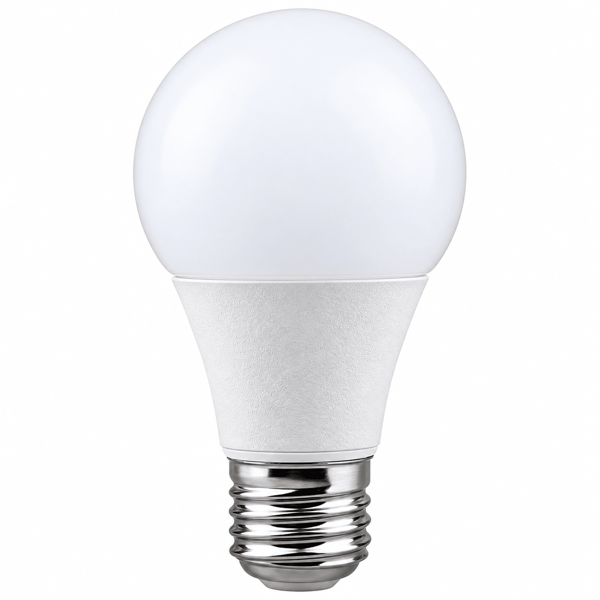 A 10W dimmable A60 LED bulb with a smooth white globe and a textured white base, featuring a silver E27 screw.