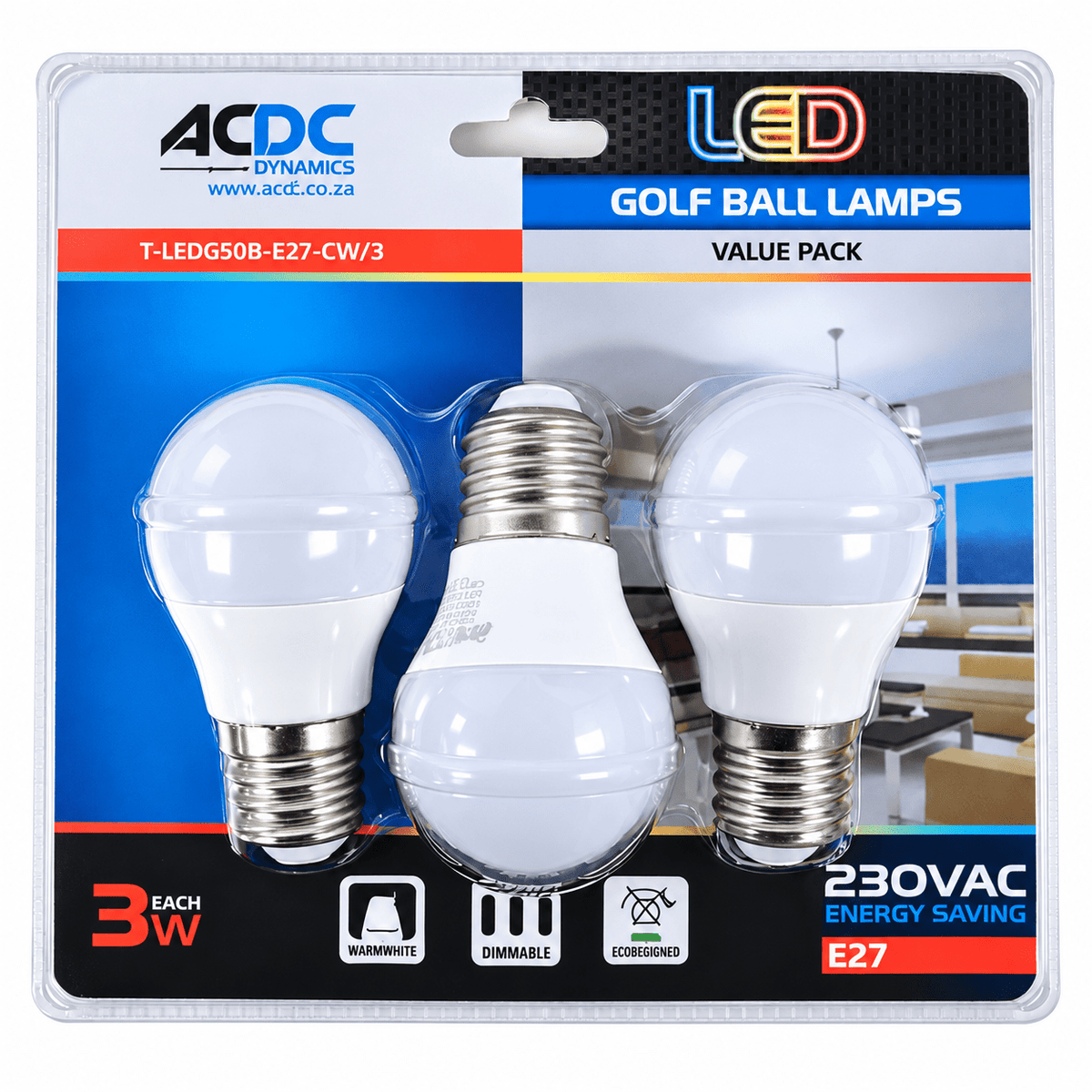 3W G45 Golf Ball LED Bulb – E27, 4200K Cool White – 3-Pack