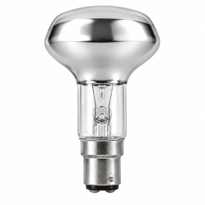 A clear glass LED bulb with a silver base, featuring a rounded top and visible filament inside.