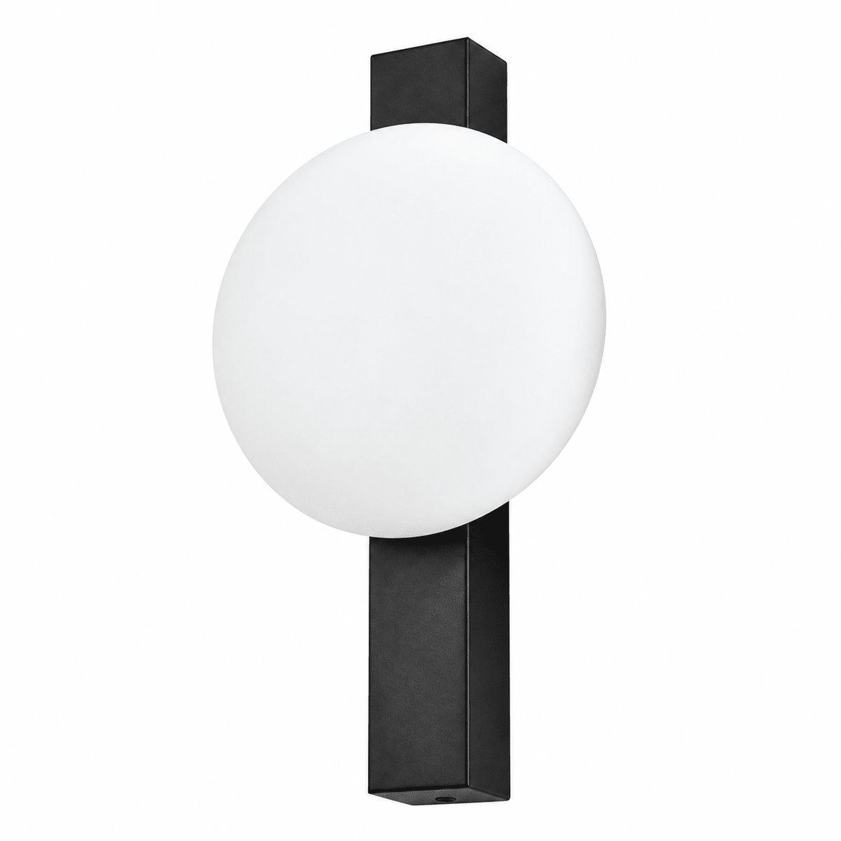 Black rectangular wall mount with a round white light fixture on top, featuring a smooth finish.