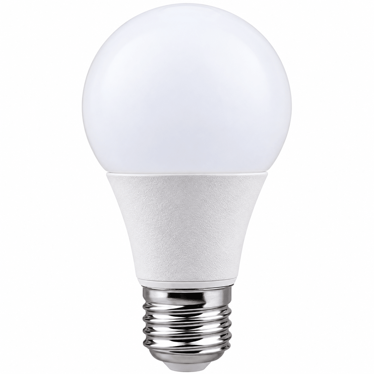 A 5W A60 LED bulb with a round white glass top and a textured white base, featuring a silver E27 screw.