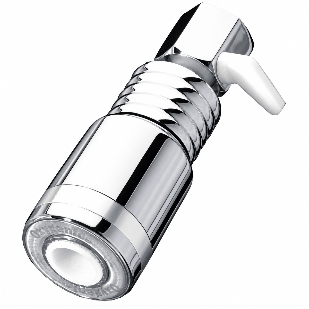 stainless steel showerhead with a white handheld spray head shown as a product cutout