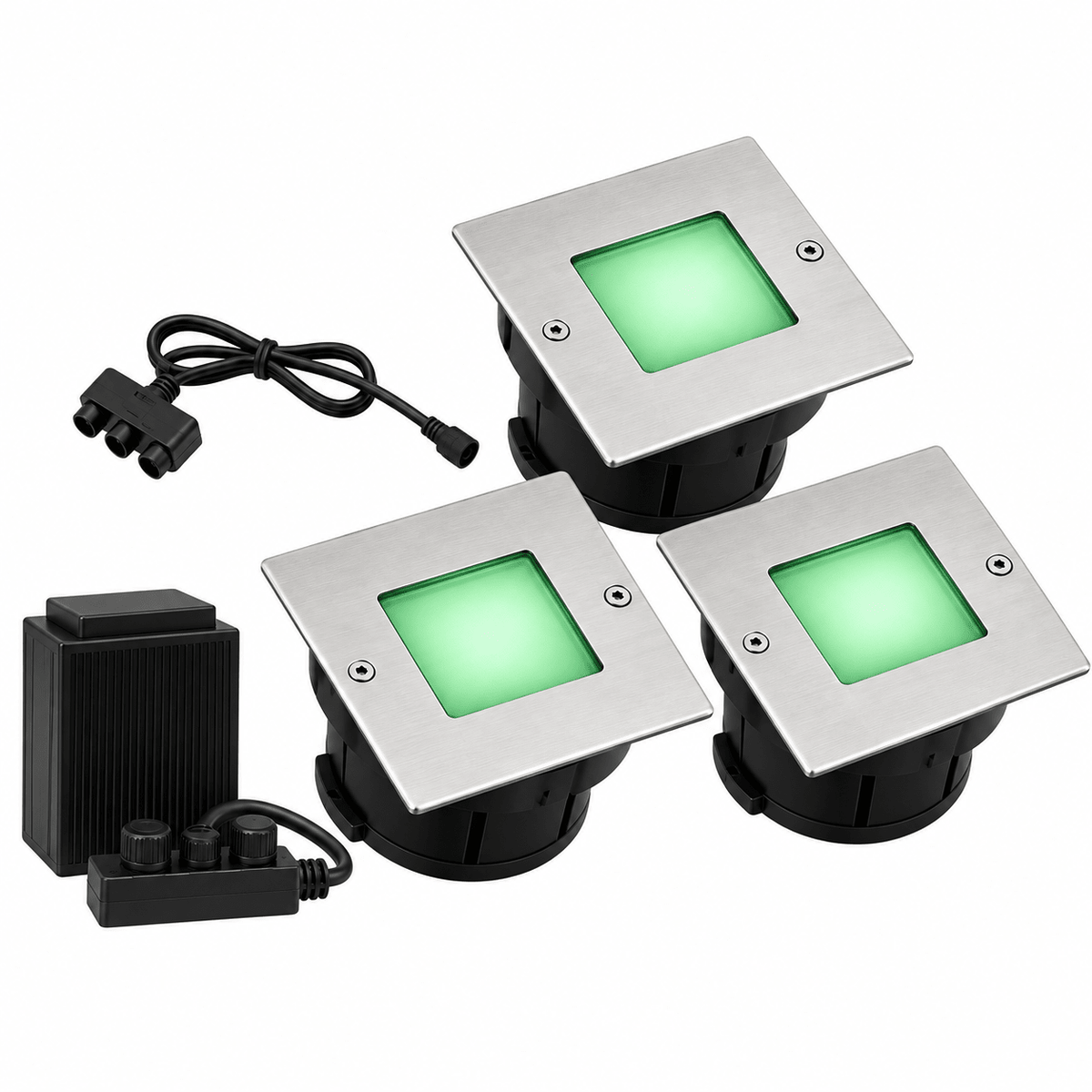 LED Deck Light - Square 3 Light Kit - Green