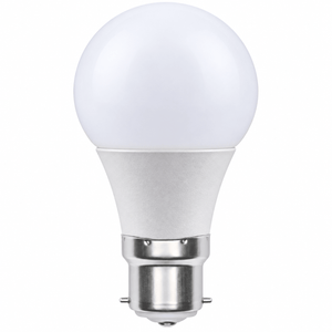 A 10W dimmable A60 LED bulb with a round white glass top and a silver B22 base.