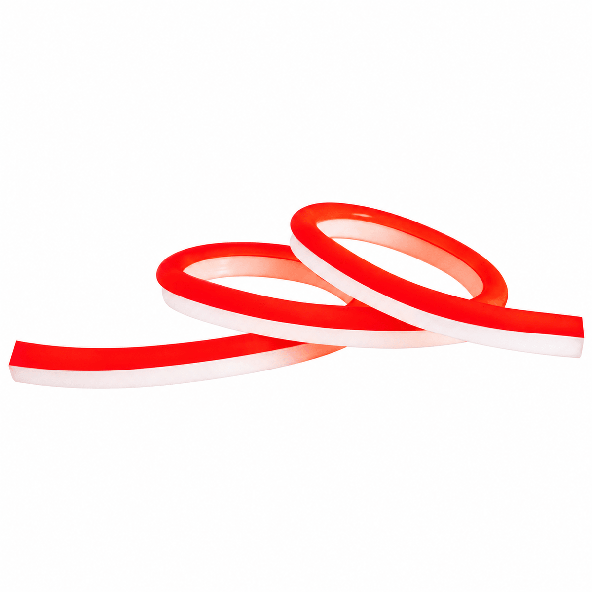 Three flexible LED neon strips in red and white, arranged in a loose, overlapping formation on a white background.