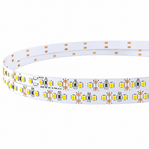 LED strip light with a white flexible backing, featuring multiple yellow LEDs spaced evenly along the length.