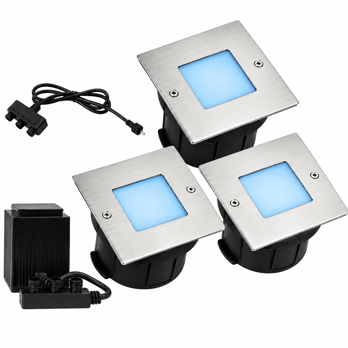 LED Deck Light - Square 3 Light Kit - Blue