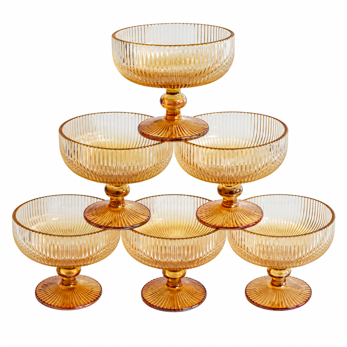 Glass Bowl Box of 6 - Two Tone Gold Line Pattern