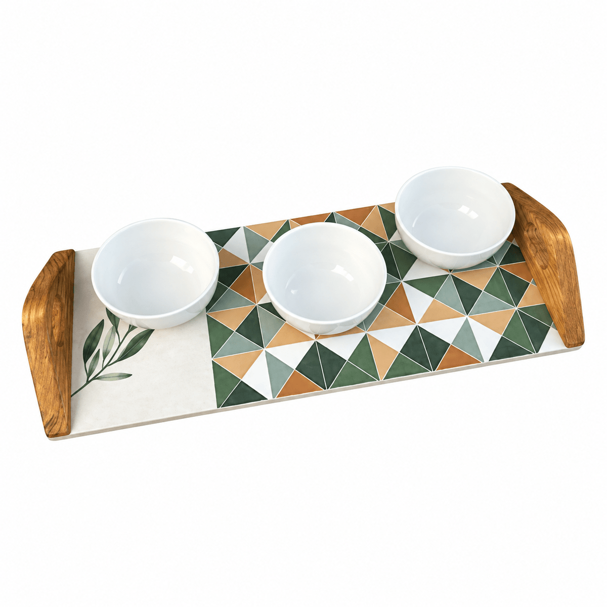 Olive Leaf Neutral Platter Set