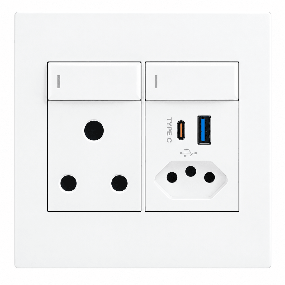 16A Slim RSA Socket with Switches & USB A+C -4x4