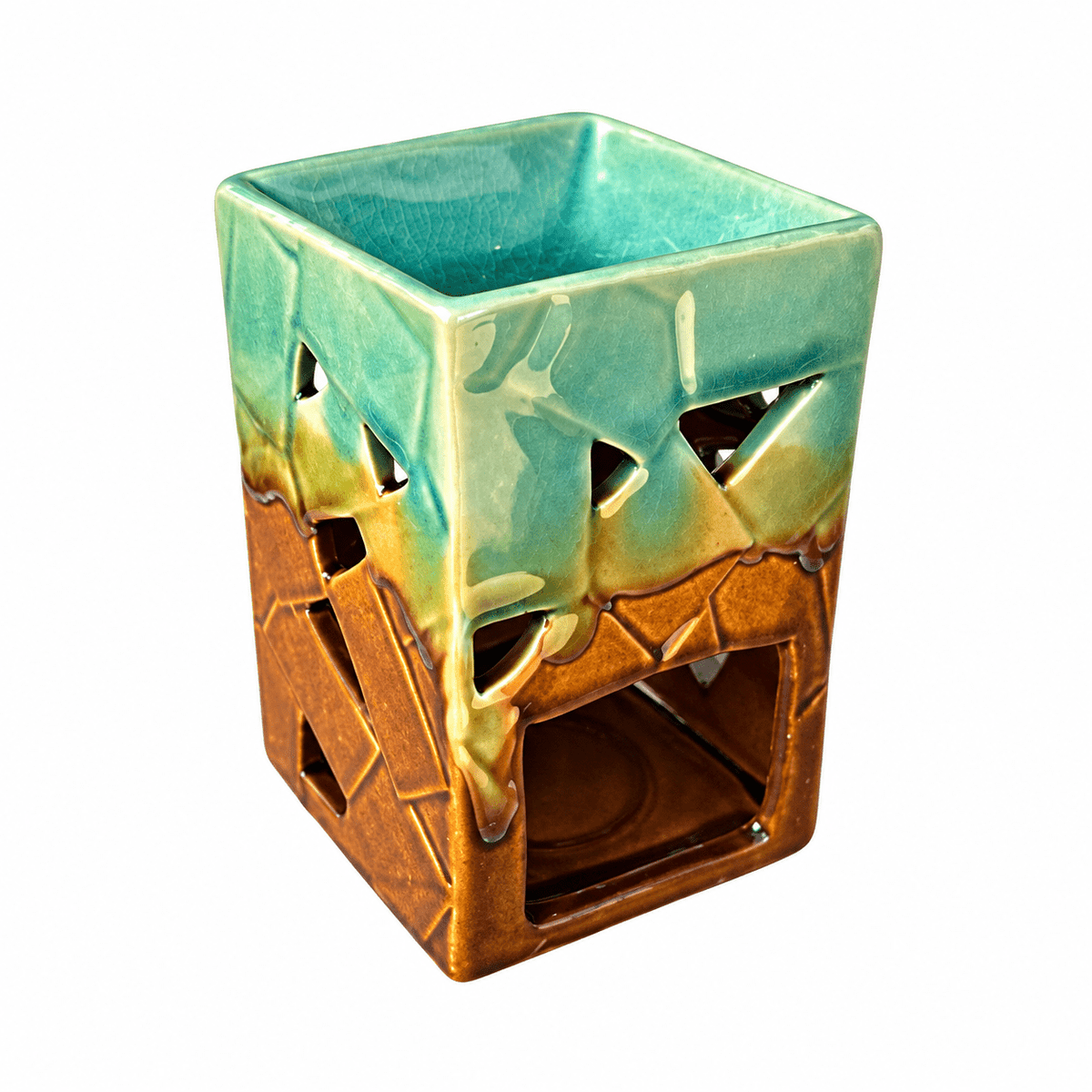 Ceramic Aromatherapy Rectangle Burner in Green & Brown