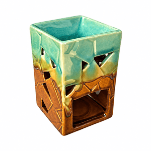 Ceramic Aromatherapy Rectangle Burner in Green & Brown