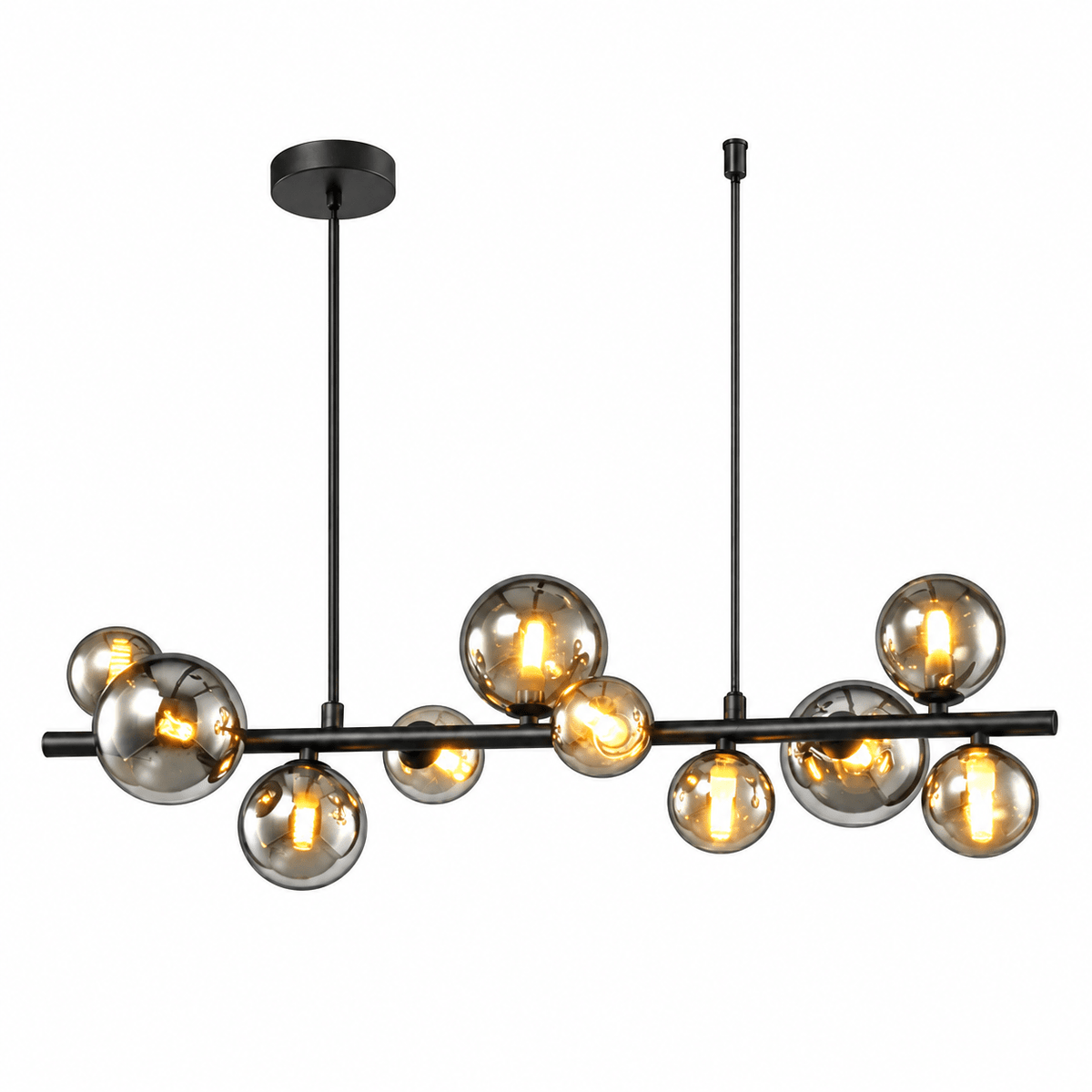 Large Horizontal Bubble Glass Pendant - Black & Smoke Glass