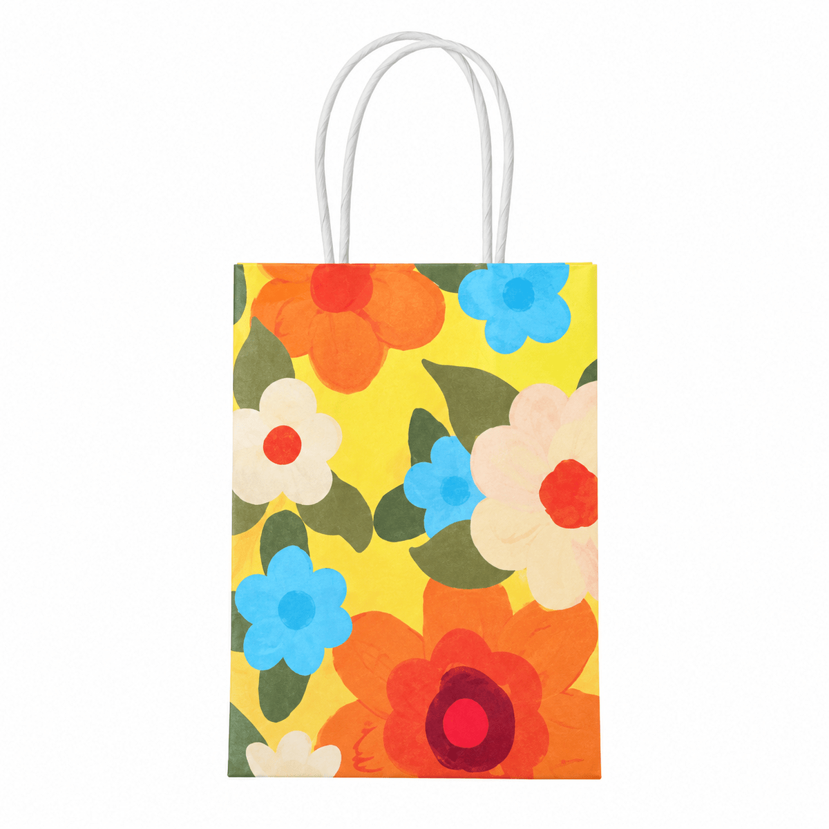 Small Floral Gift Bags Set - 12 Pack, Yellow