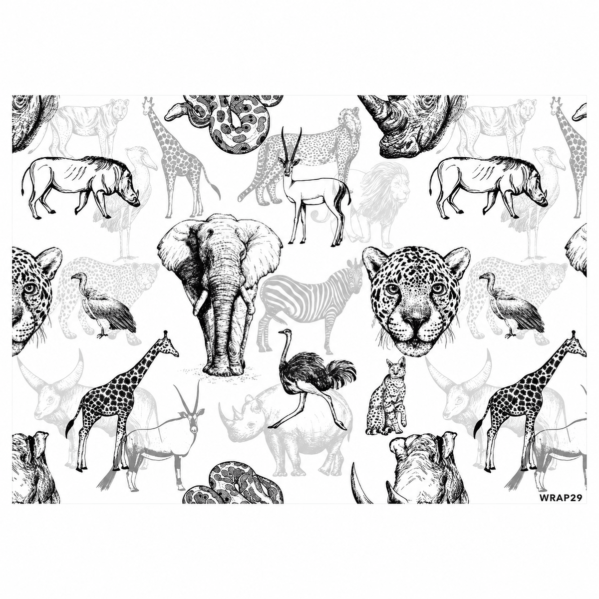Gift Wrap Sheet - Hand Drawn African Animals