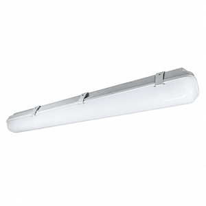 White and silver rectangular tube light fixture with three mounting brackets, shown against a plain white background.