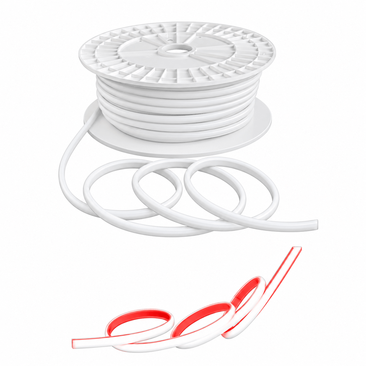 230V DYCE COB Dotless LED Strip Light - Red - 10W/m - IP65 - 50m Roll