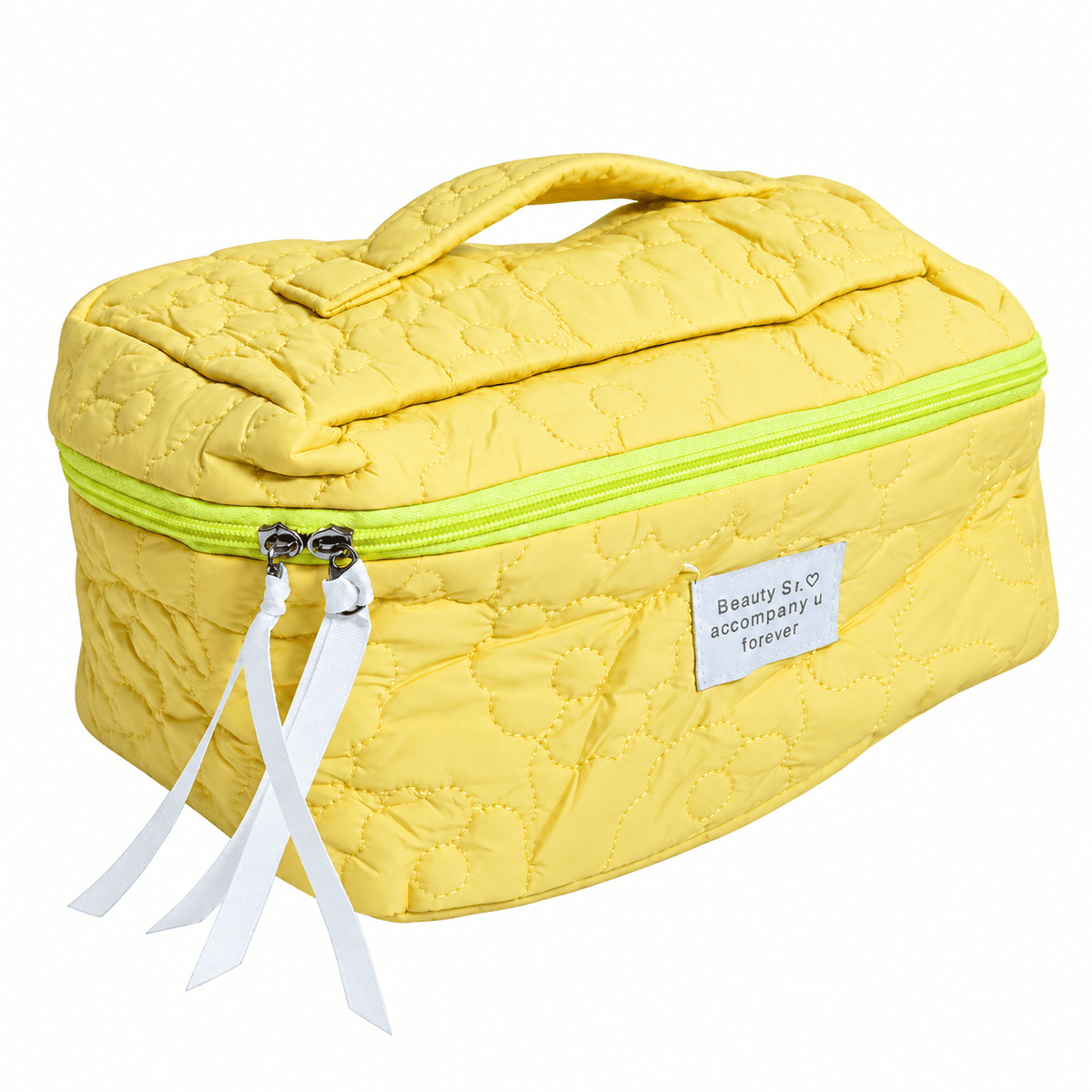Floral Quilted Yellow Travel Cosmetic Bag