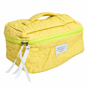 Floral Quilted Yellow Travel Cosmetic Bag