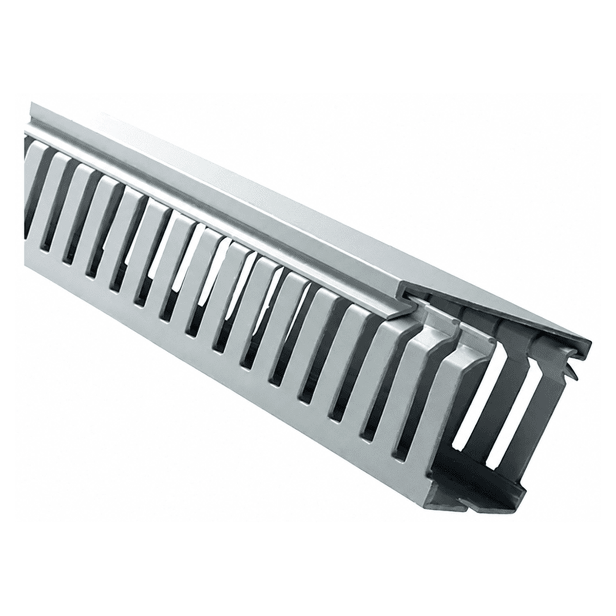 Grey narrow-slot trunking 40mm x 100mm on white background