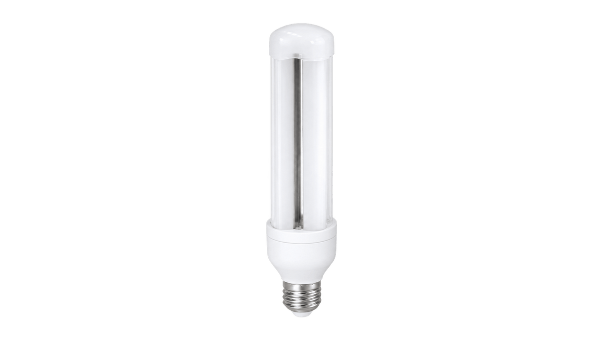 High-power LED bulb with clear cylindrical diffuser on a transparent background