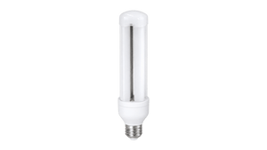 High-power LED bulb with clear cylindrical diffuser on a transparent background