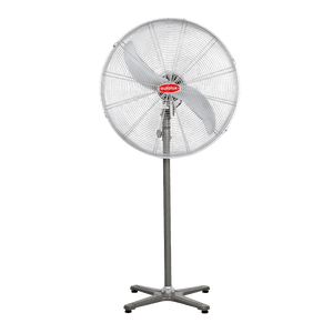 26-inch standing floor fan with metal grille, Eurolux logo, grey stand and cross base