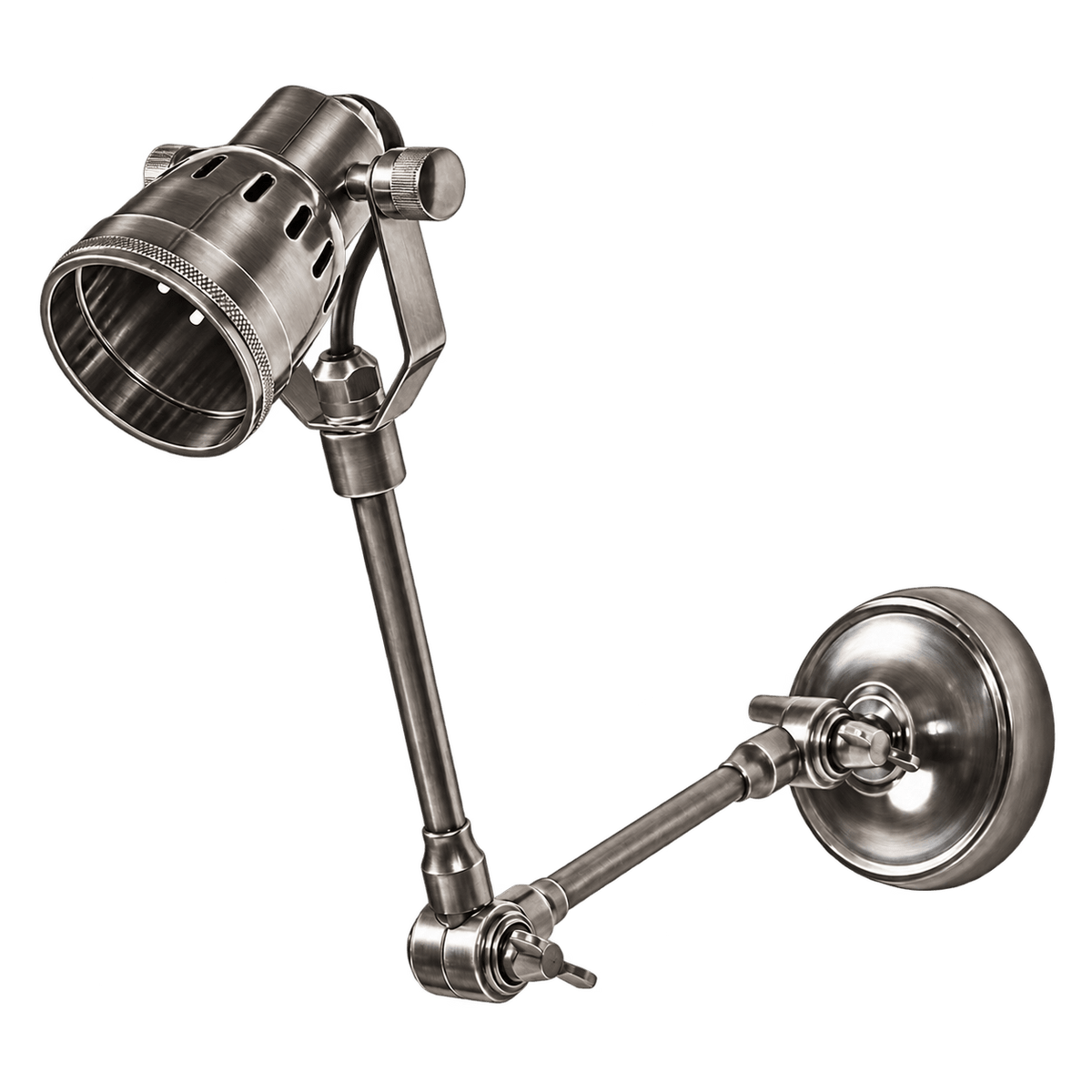 Antique silver adjustable swing wall lamp on a transparent background