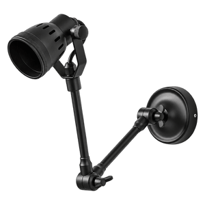 Matt black adjustable swing wall lamp on a transparent background